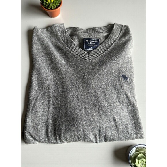Abercrombie & Fitch Men’s Small Gray Wool Cotton Blend V Neck Sweater - Picture 16 of 16